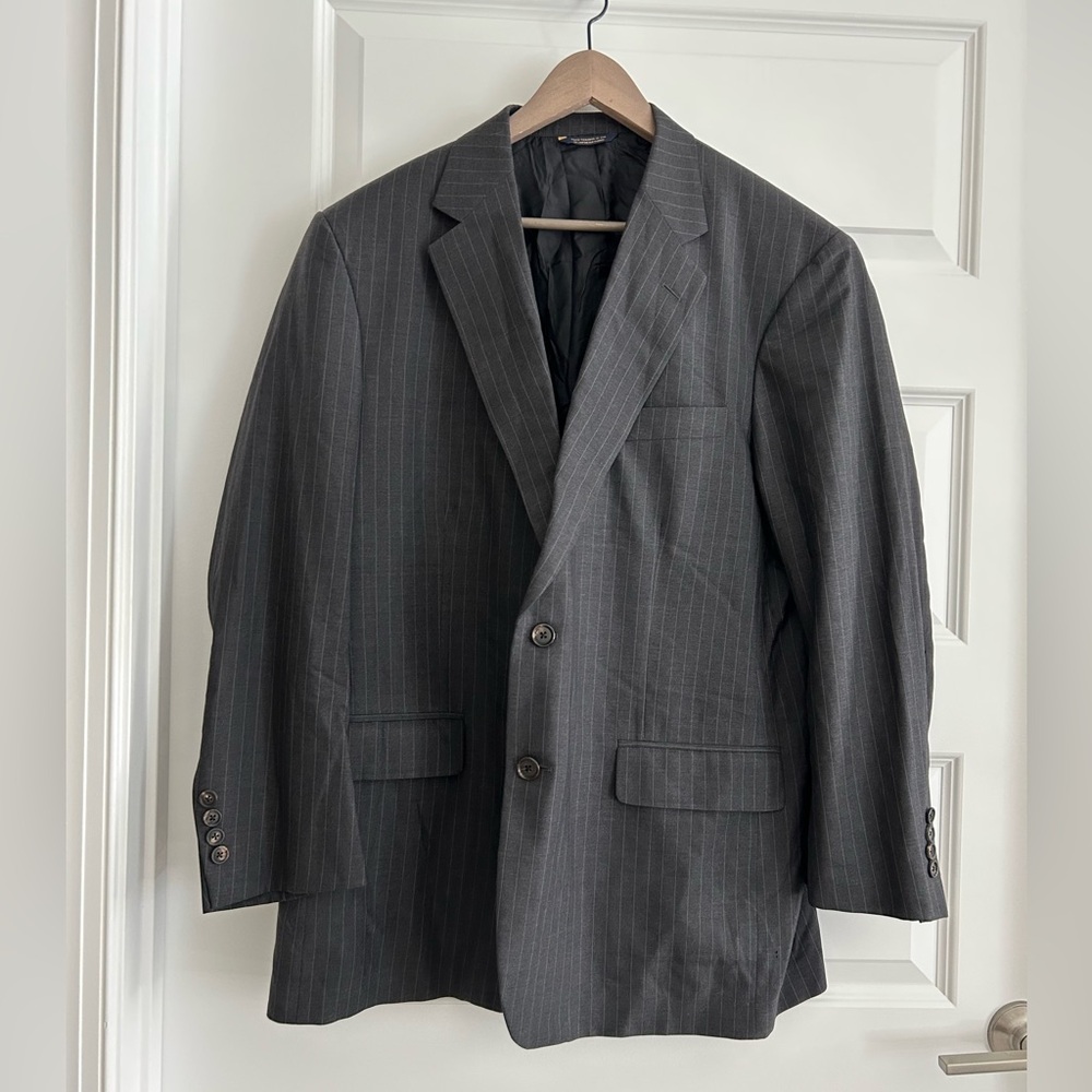 Brooks Brothers Golden Fleece Pinstripe Blazer Gray Pinstripe Size 46R